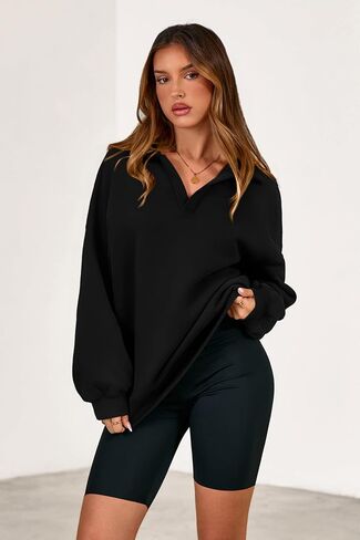 PRETTYGARDEN Oversized Sweatshirt for Women Casual Long Sleeve Polo V Neck Shirts Fleece Loose Fit Pullover Tops Fall Fashion in Saudi Arabia