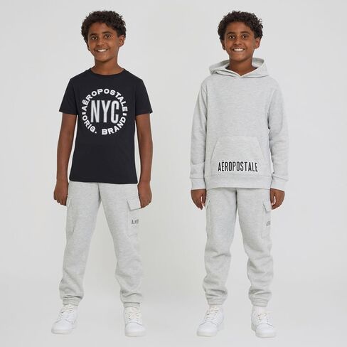 AEROPOSTALE Boys 3 Piece Outfit Set - Fleece Pullover Hoodie, Cargo Sweatpants, T-Shirt, Boys Activewear Set, Sizes 4-12 in Saudi Arabia