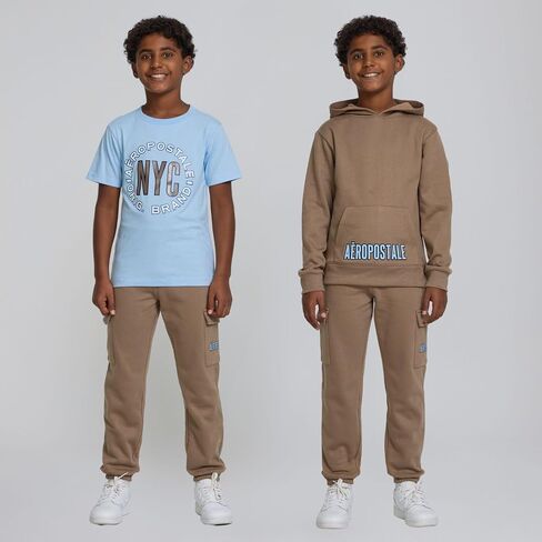 AEROPOSTALE Boys 3 Piece Outfit Set - Fleece Pullover Hoodie, Cargo Sweatpants, T-Shirt, Boys Activewear Set, Sizes 4-12 in Saudi Arabia