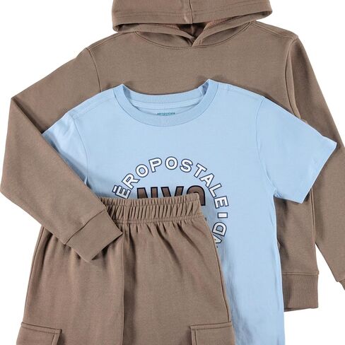 AEROPOSTALE Boys 3 Piece Outfit Set - Fleece Pullover Hoodie, Cargo Sweatpants, T-Shirt, Boys Activewear Set, Sizes 4-12 in Saudi Arabia