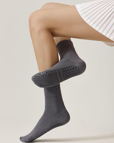 Pilates Socks with Grips for Women Grippy Non Slip Crew Socks for Yoga Barre Hospital Solid 3 Pairs in Saudi Arabia