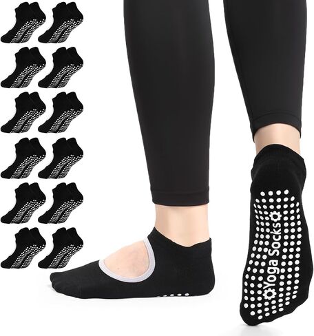 HooLing 12 Pairs Pilates Socks with Grips for Women Non Slip Crew Yoga Socks for Workout Dance Barefoot Yoga Barre Pilates Gifts (Multicolor) in Saudi Arabia