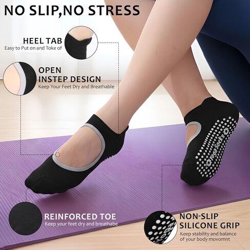 HooLing 12 Pairs Pilates Socks with Grips for Women Non Slip Crew Yoga Socks for Workout Dance Barefoot Yoga Barre Pilates Gifts (Multicolor) in Saudi Arabia