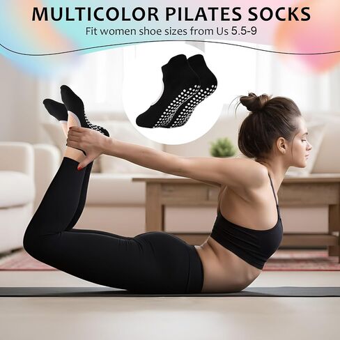 HooLing 12 Pairs Pilates Socks with Grips for Women Non Slip Crew Yoga Socks for Workout Dance Barefoot Yoga Barre Pilates Gifts (Multicolor) in Saudi Arabia