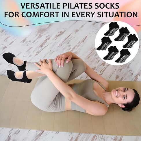 HooLing 12 Pairs Pilates Socks with Grips for Women Non Slip Crew Yoga Socks for Workout Dance Barefoot Yoga Barre Pilates Gifts (Multicolor) in Saudi Arabia