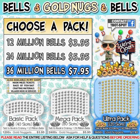 TBot-Spot ACNH: Bells - Gold Nuggets (Basic Pack - 12 Million Bells) in Kuwait