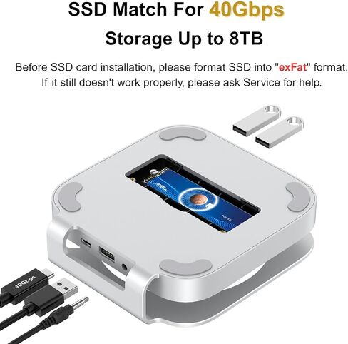 Vertical Docking Station for Mac Mini M4 – USB4 40Gbps M.2 NVMe SSD Enclosure & USB-C Hub, Aluminum Fins Fanless Cooling, Dual Host USB-C Ports, SD/TF 4.0, USB 3.2 & 3.5mm Audio Port in Kuwait