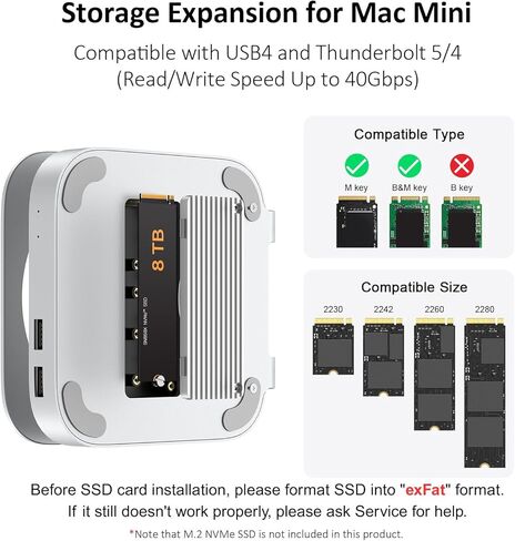 Vertical Docking Station for Mac Mini M4 – USB4 40Gbps M.2 NVMe SSD Enclosure & USB-C Hub, Aluminum Fins Fanless Cooling, Dual Host USB-C Ports, SD/TF 4.0, USB 3.2 & 3.5mm Audio Port in Kuwait