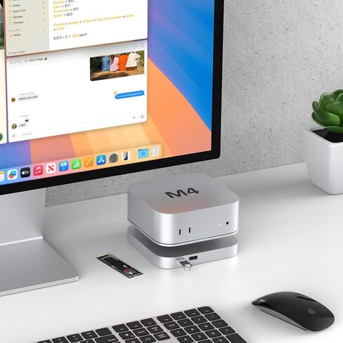 Vertical Docking Station for Mac Mini M4 – USB4 40Gbps M.2 NVMe SSD Enclosure & USB-C Hub, Aluminum Fins Fanless Cooling, Dual Host USB-C Ports, SD/TF 4.0, USB 3.2 & 3.5mm Audio Port in Kuwait