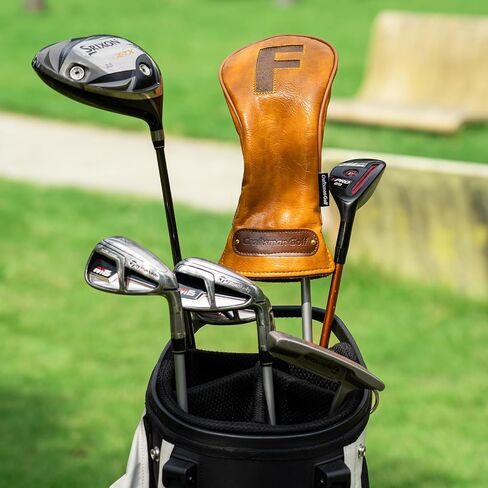 غطاء رأس نادي الجولف من الجلد البني الكلاسيكي من Craftsman Golf للغابات والسائقين الهجينة in Kuwait