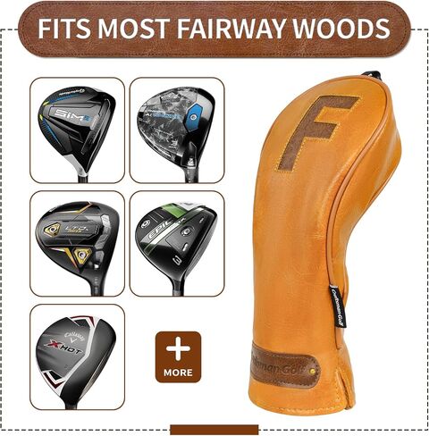 غطاء رأس نادي الجولف من الجلد البني الكلاسيكي من Craftsman Golf للغابات والسائقين الهجينة in Kuwait