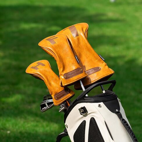 غطاء رأس نادي الجولف من الجلد البني الكلاسيكي من Craftsman Golf للغابات والسائقين الهجينة in Kuwait