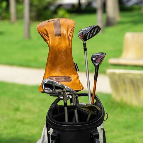 غطاء رأس نادي الجولف من الجلد البني الكلاسيكي من Craftsman Golf للغابات والسائقين الهجينة in Kuwait