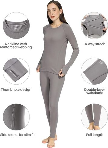 ملابس داخلية حرارية للسيدات، طبقة أساسية طويلة من الجينز للطقس البارد، مجموعات حرارية فائقة النعومة مبطنة بالصوف من الأعلى والأسفل in Kuwait