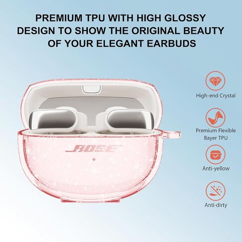 for Bose Ultra Open Earbuds Case Clear 2024,Full Protective Shockproof Soft Transparent TPU Cover for Bose Open Ear Wireless Earbud Headphone Accessories with Carabiner and Cleaning Pen-Clear in Saudi Arabia