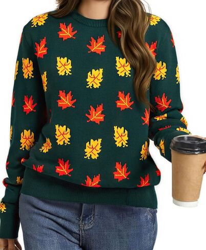 LUKYCILD Fall Sweaters for Women 2025: Autumn Leaves Print Sweater Long Sleeve Graphic Pullover Casual Crewneck Tops in Saudi Arabia