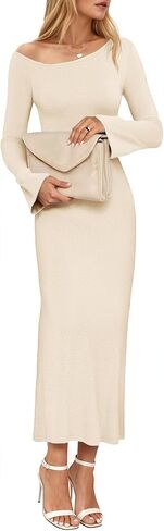 Wenrine Womens تسقط من فستان الكتف Bodycon سترة 2025 الرسمية طويلة الأكمام الطويلة كوكتيل الحفلات Maxi in Saudi Arabia