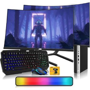 HP G5 Tiny Mini Desktop PC, Intel Core i5, 16GB RAM, 1TB SSD with Dual 24 inch Curved Monitor, RGB Kit and Webcam, Win 11 Pro (Renewed) in Saudi Arabia