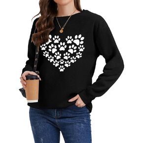 Womens Dog Mom Sweatshirt Long Sleeve Dog Paw Print Crewneck Funny Heart Graphic Sweatshirts in Kuwait