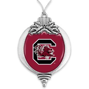 لمبة South Carolina Gamecocks USC مع شعار الفريق، زخرفة معدنية فضية لشجرة عيد الميلاد in Kuwait