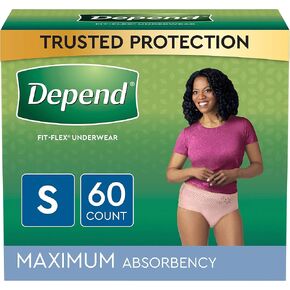 Depend FIT-FLEX Incontinence Underwear for Women, Disposable, Maximum Absorbency, S, Blush, 46 Count in Kuwait
