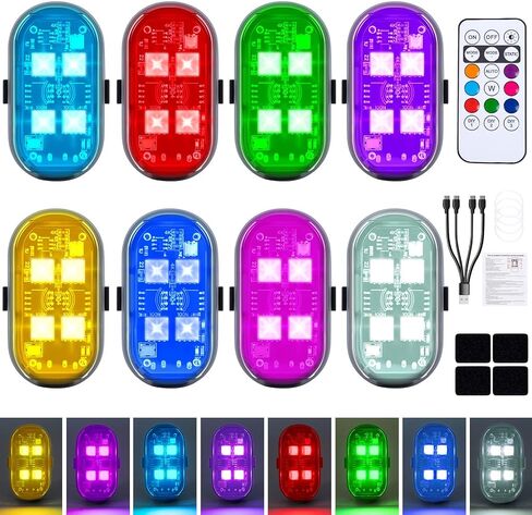 4PCS Wireless LED Lights with Remote Control, Upgraded 4LEDs 8 Colors, Interior Underglow Anti Collision Warning Strobe Light for Car Motorcycle Bike Drone Aircraft in Saudi Arabia