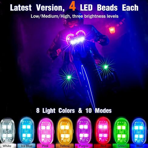 4PCS Wireless LED Lights with Remote Control, Upgraded 4LEDs 8 Colors, Interior Underglow Anti Collision Warning Strobe Light for Car Motorcycle Bike Drone Aircraft in Saudi Arabia