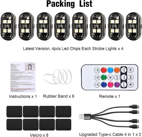 4PCS Wireless LED Lights with Remote Control, Upgraded 4LEDs 8 Colors, Interior Underglow Anti Collision Warning Strobe Light for Car Motorcycle Bike Drone Aircraft in Saudi Arabia