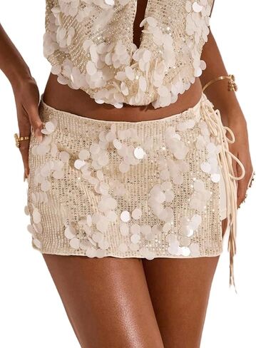 MakeMeChic Women's Sequin Sparkly Skirt Y2K Fall Glitter Club Micro Mini Skirts in Saudi Arabia