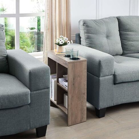 Kings Brand Furniture - Side End Table with Drink Holders, Storage Shelves, Magazine Holder, Narrow Slim Chair Couch Table, Nightstand, Bedside Table for Bedroom, Living Room, Office, White in Saudi Arabia