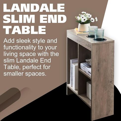 Kings Brand Furniture - Side End Table with Drink Holders, Storage Shelves, Magazine Holder, Narrow Slim Chair Couch Table, Nightstand, Bedside Table for Bedroom, Living Room, Office, White in Saudi Arabia