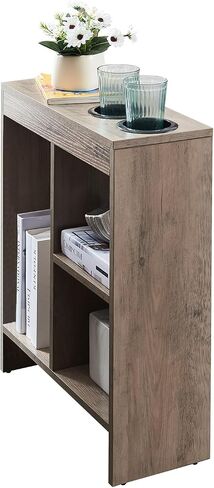Kings Brand Furniture - Side End Table with Drink Holders, Storage Shelves, Magazine Holder, Narrow Slim Chair Couch Table, Nightstand, Bedside Table for Bedroom, Living Room, Office, White in Saudi Arabia