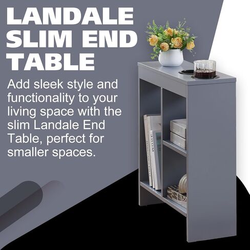 Kings Brand Furniture - Side End Table with Drink Holders, Storage Shelves, Magazine Holder, Narrow Slim Chair Couch Table, Nightstand, Bedside Table for Bedroom, Living Room, Office, White in Saudi Arabia