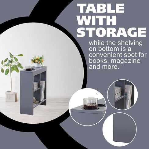 Kings Brand Furniture - Side End Table with Drink Holders, Storage Shelves, Magazine Holder, Narrow Slim Chair Couch Table, Nightstand, Bedside Table for Bedroom, Living Room, Office, White in Saudi Arabia