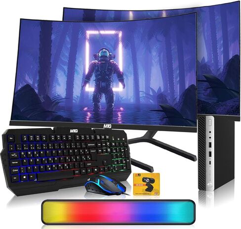 HP G5 Tiny Mini Desktop PC, Intel Core i5, 16GB RAM, 1TB SSD with Dual 24 inch Curved Monitor, RGB Kit and Webcam, Win 11 Pro (Renewed) in Saudi Arabia
