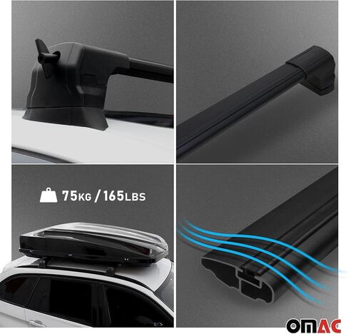 OMAC Roof Rack Cross Bars Carrier Aluminium fits Mazda 3 Sedan 2010-2013 Black 2 Pcs Anti-Theft for Travel Kayak Canoe Surf Ski Snowboard Camping in Saudi Arabia