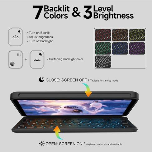 لـ iPad mini 7 A17 Pro 2024/iPad Mini 6 2021 8.3 بوصة Mini 7th 7/6 Gen Detachable Datachable مع 156 درجة من الحامل الرأسي والأفقي ، غطاء حماية كامل ، 7 خلفية ، حامل قلم رصاص ، أبيض in Kuwait