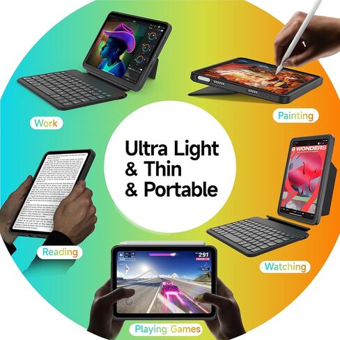 لـ iPad mini 7 A17 Pro 2024/iPad Mini 6 2021 8.3 بوصة Mini 7th 7/6 Gen Detachable Datachable مع 156 درجة من الحامل الرأسي والأفقي ، غطاء حماية كامل ، 7 خلفية ، حامل قلم رصاص ، أبيض in Kuwait
