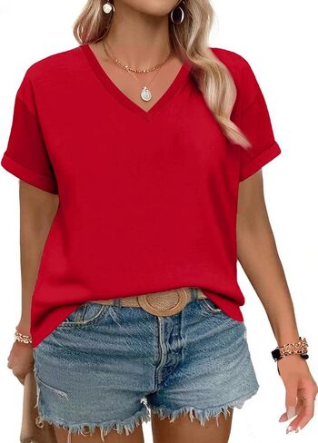 YUCOLEN Womens Short Sleeve V-Neck Shirts UPF 50+ Beach Vacation Casual Summer Loose Fit Tops 2025 in Saudi Arabia