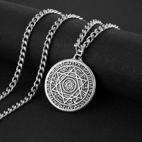 HZMAN ختم سليمان قلادة للرجال الفولاذ المقاوم للصدأ الرجعية السداسية قلادة تاليسمان قلادة مجوهرات هدية in Kuwait
