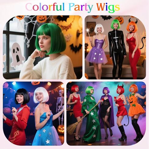 MEEZY 1Pcs Purple Short Bob Wigs Straight Hair with Flat Bangs Heart Sunglasses for Women, Colorful Funny Cosplay Party Neon Wig Synthetic Natural As Real Carnival Halloween Costume in Kuwait