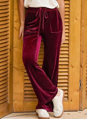 Aleumdr Womens High Waisted Sweatpants Wide Leg Velour Pants with Pockets Drawstring Waist Flare Leg Lounge Pants in Saudi Arabia