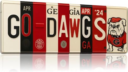 Georgia Bulldog Go Dawgs Metal License Plate Sign, Aluminum, 16x6 Inch, Red & Black, UGA Theme, Indoor Wall Art Decor, Fan Cave, Dorm, Game Room, Ready to Hang, 0.7 lb in Saudi Arabia