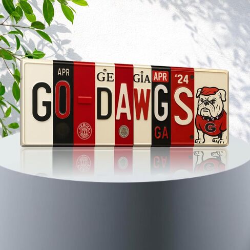 Georgia Bulldog Go Dawgs Metal License Plate Sign, Aluminum, 16x6 Inch, Red & Black, UGA Theme, Indoor Wall Art Decor, Fan Cave, Dorm, Game Room, Ready to Hang, 0.7 lb in Saudi Arabia
