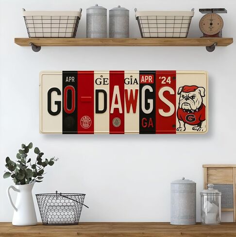 Georgia Bulldog Go Dawgs Metal License Plate Sign, Aluminum, 16x6 Inch, Red & Black, UGA Theme, Indoor Wall Art Decor, Fan Cave, Dorm, Game Room, Ready to Hang, 0.7 lb in Saudi Arabia