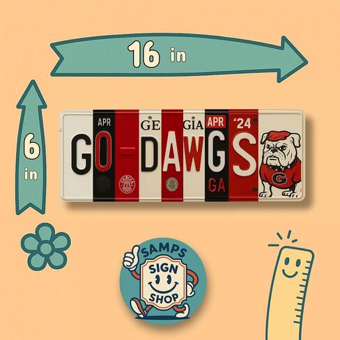 Georgia Bulldog Go Dawgs Metal License Plate Sign, Aluminum, 16x6 Inch, Red & Black, UGA Theme, Indoor Wall Art Decor, Fan Cave, Dorm, Game Room, Ready to Hang, 0.7 lb in Saudi Arabia