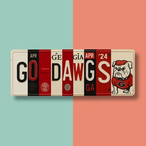 Georgia Bulldog Go Dawgs Metal License Plate Sign, Aluminum, 16x6 Inch, Red & Black, UGA Theme, Indoor Wall Art Decor, Fan Cave, Dorm, Game Room, Ready to Hang, 0.7 lb in Saudi Arabia