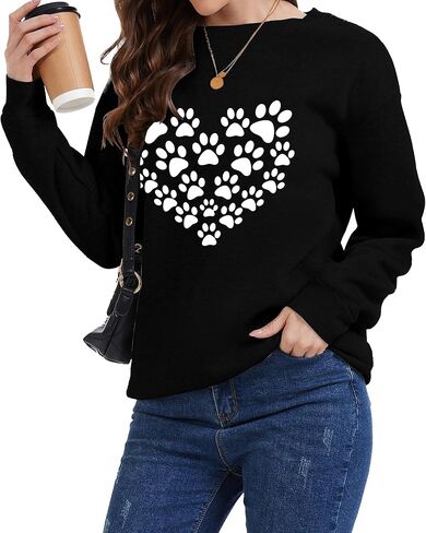 Womens Dog Mom Sweatshirt Long Sleeve Dog Paw Print Crewneck Funny Heart Graphic Sweatshirts in Kuwait