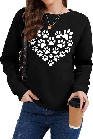 Womens Dog Mom Sweatshirt Long Sleeve Dog Paw Print Crewneck Funny Heart Graphic Sweatshirts in Kuwait