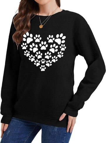 Womens Dog Mom Sweatshirt Long Sleeve Dog Paw Print Crewneck Funny Heart Graphic Sweatshirts in Kuwait